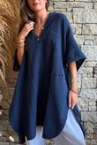 Tasha Cushion Cotton Oversized Shirt Tunic Navy